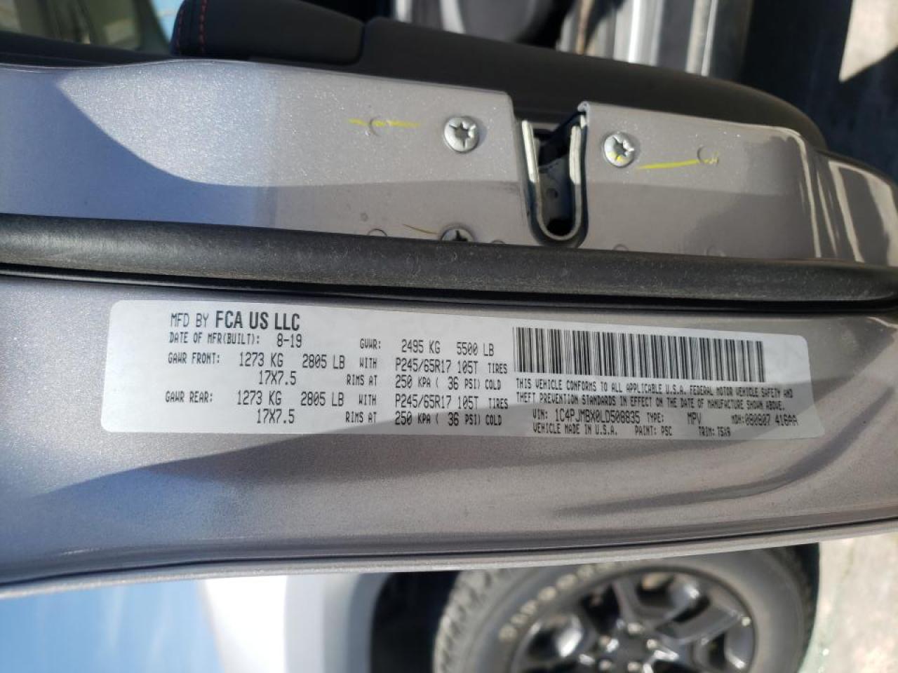 Photo 10 from auction – 2020 JEEP CHEROKEE T with VIN 1C4PJMBX0LD508835