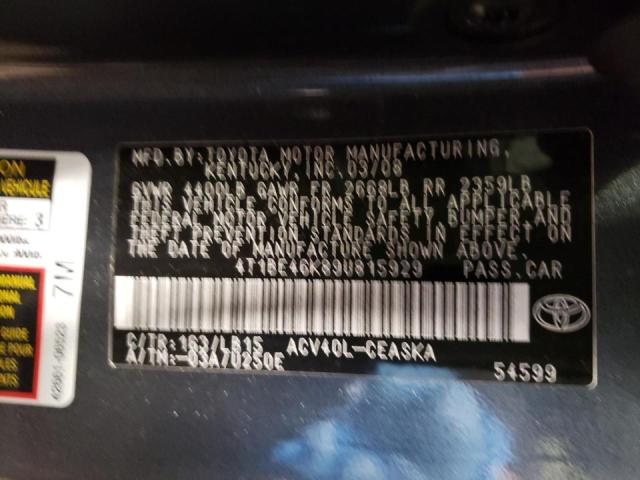 Photo 10 from auction – 2009 TOYOTA CAMRY BASE with VIN 4T1BE46K89U815929
