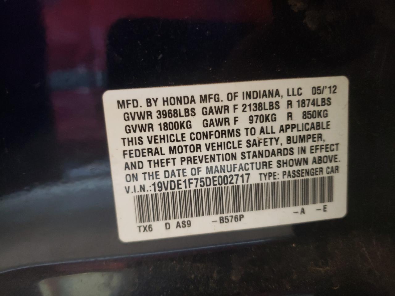 Photo 10 from auction – 2013 ACURA ILX 20 TEC with VIN 19VDE1F75DE002717