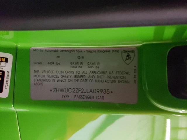 Photo 10 from auction – 2018 LAMBORGHINI HURACAN with VIN ZHWUC2ZF2JLA09935
