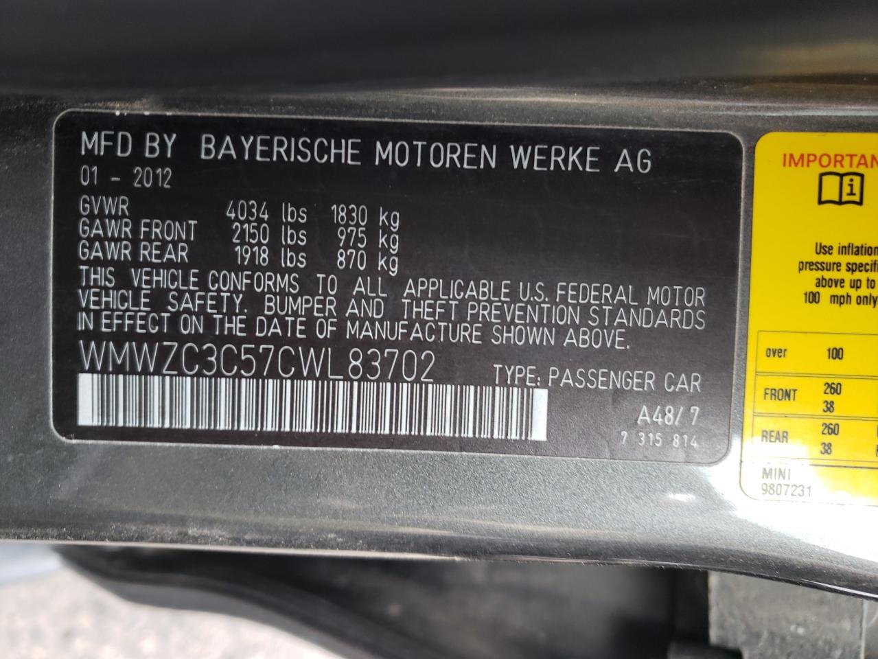 Photo 10 from auction – 2012 MINI COOPER S C with VIN WMWZC3C57CWL83702