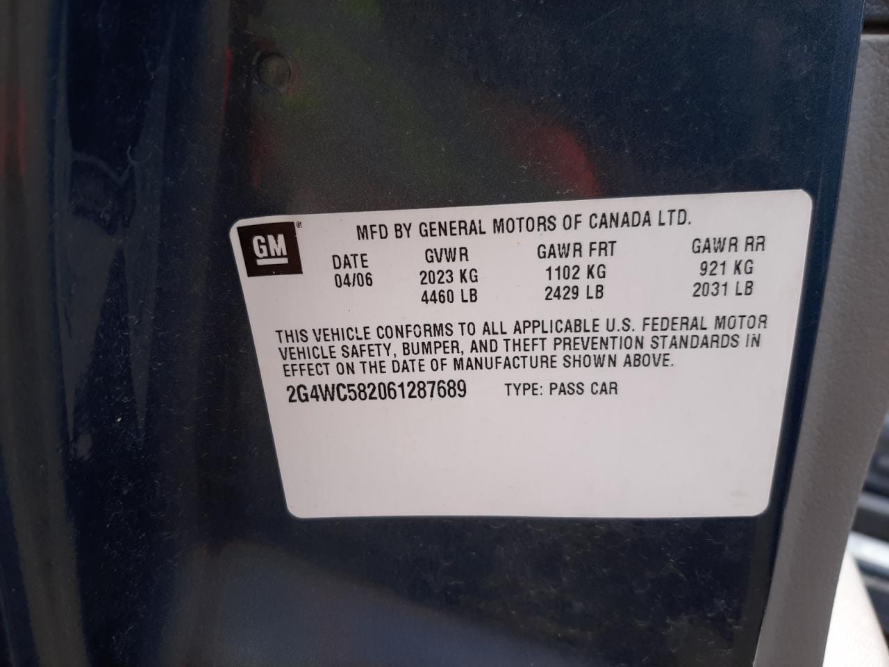 Photo 10 from auction – 2006 BUICK LACROSSE C with VIN 2G4WC582061287689