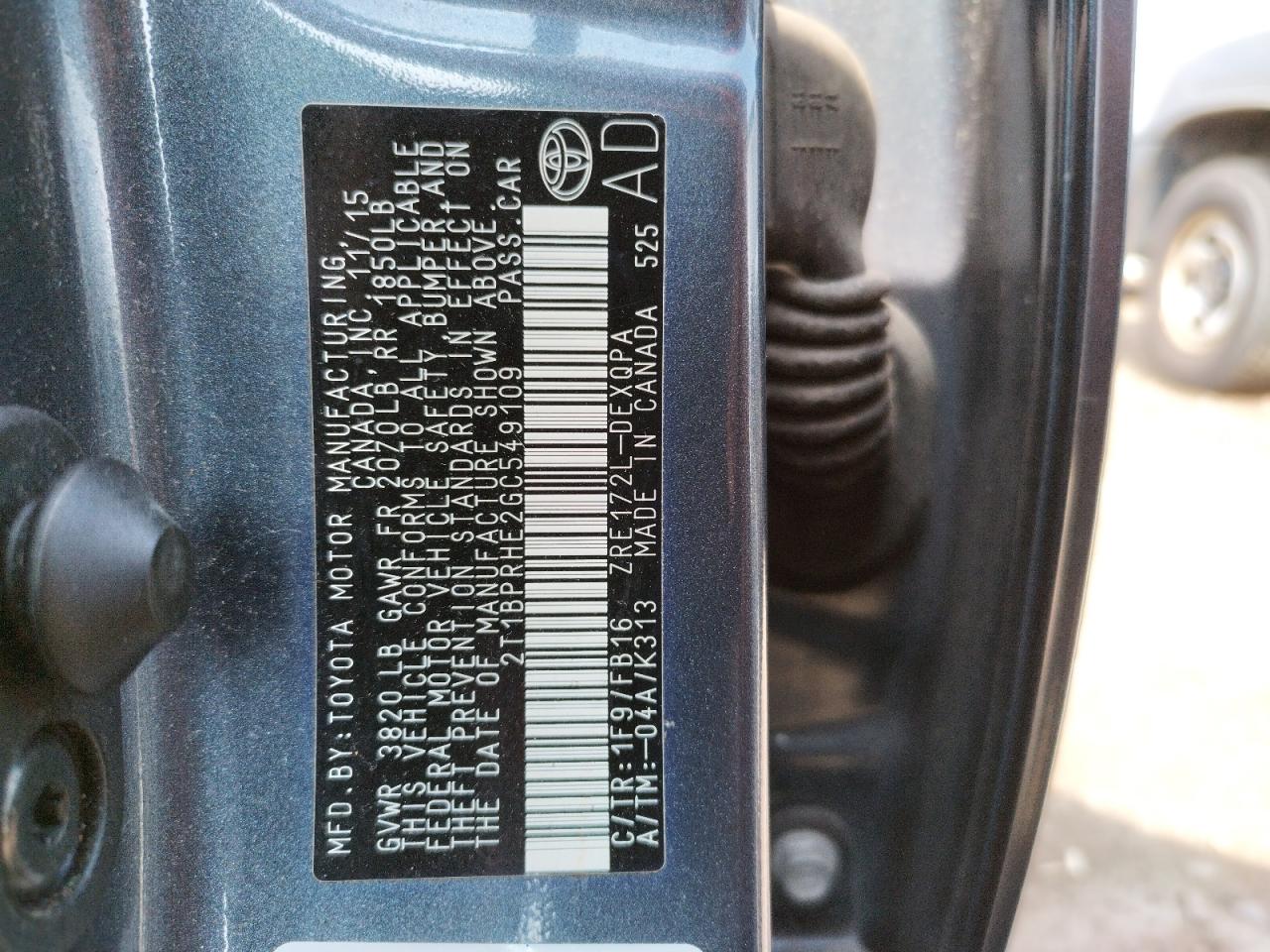 Photo 10 from auction – 2016 TOYOTA COROLLA EC with VIN 2T1BPRHE2GC549109
