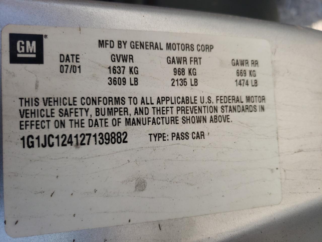 Photo 10 from auction – 2002 CHEVROLET CAVALIER with VIN 1G1JC124127139882
