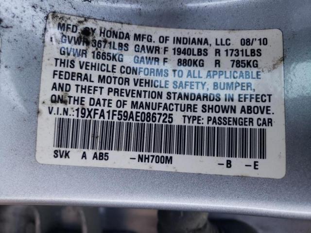 Photo 10 from auction – 2010 HONDA CIVIC LX with VIN 19XFA1F59AE086725