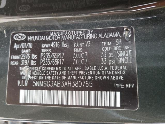 Photo 10 from auction – 2010 HYUNDAI SANTA FE G with VIN 5NMSG3AB3AH380765