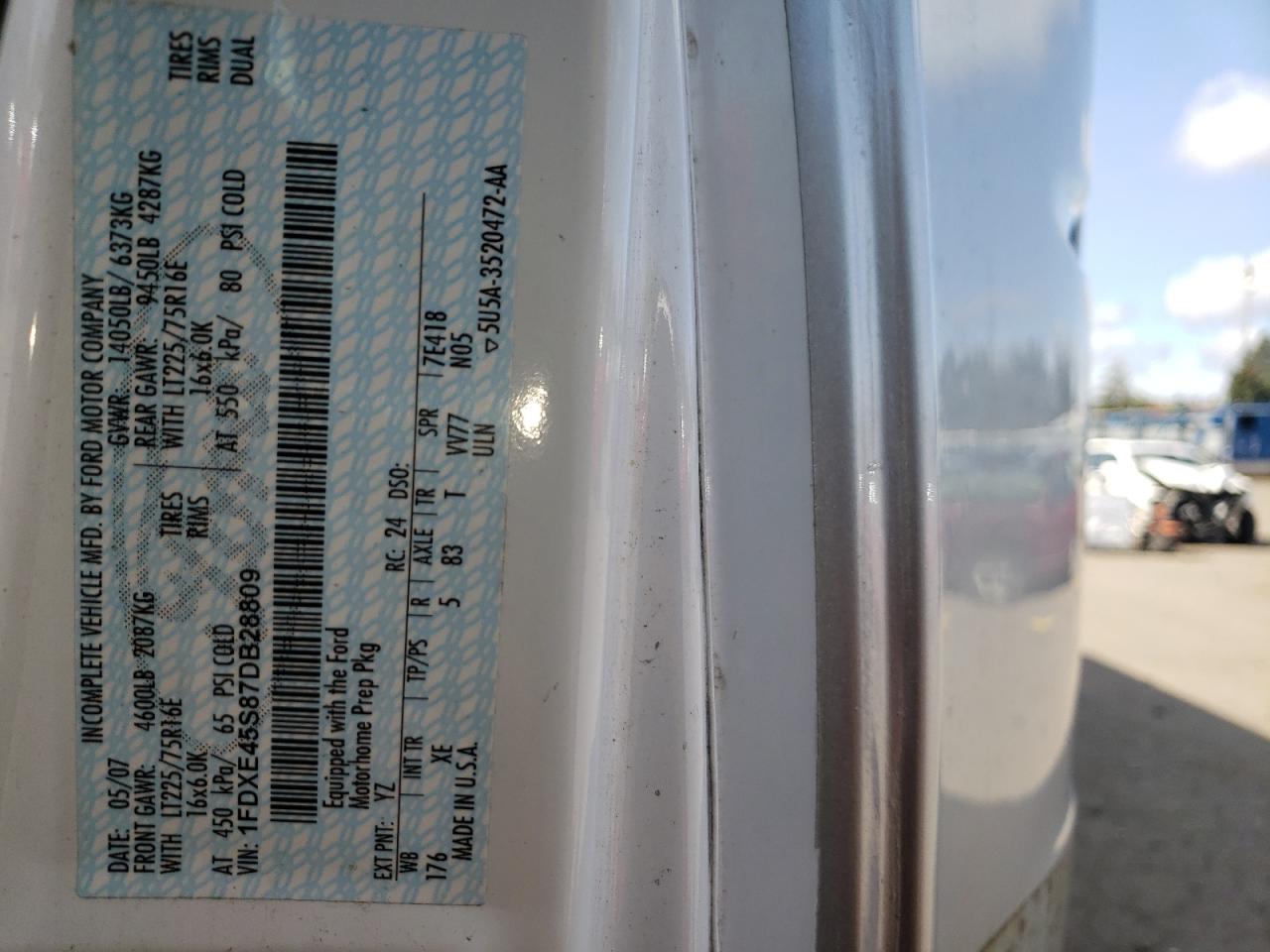 Photo 10 from auction – 2007 FORD ECONOLINE with VIN 1FDXE45S87DB28809