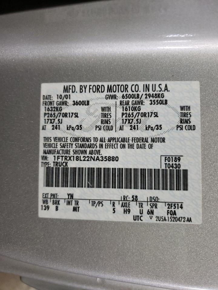 Photo 10 from auction – 2002 FORD F150 with VIN 1FTRX18L22NA35880