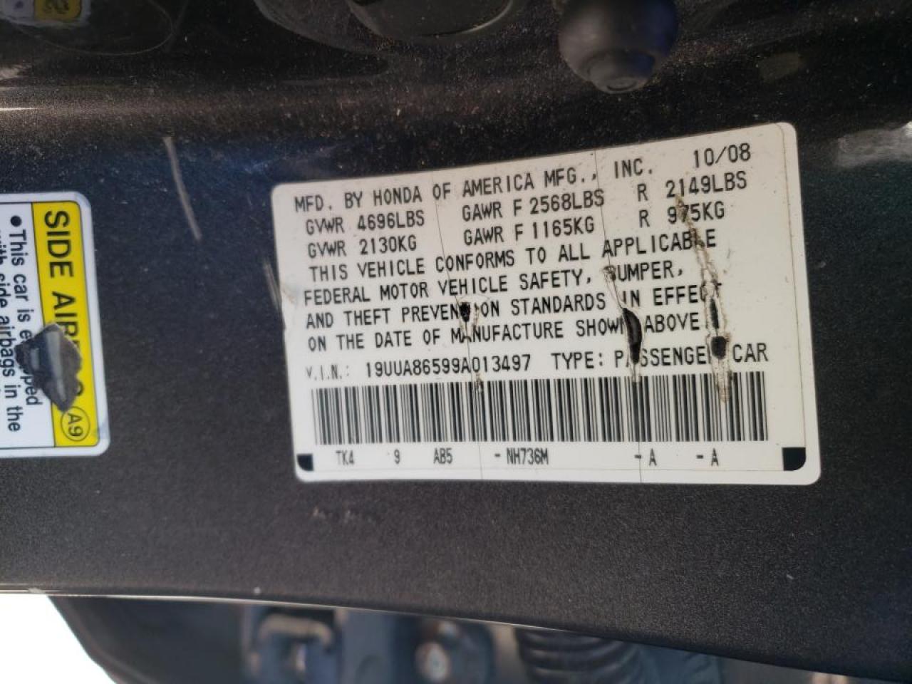 Photo 10 from auction – 2009 ACURA TL with VIN 19UUA86599A013497