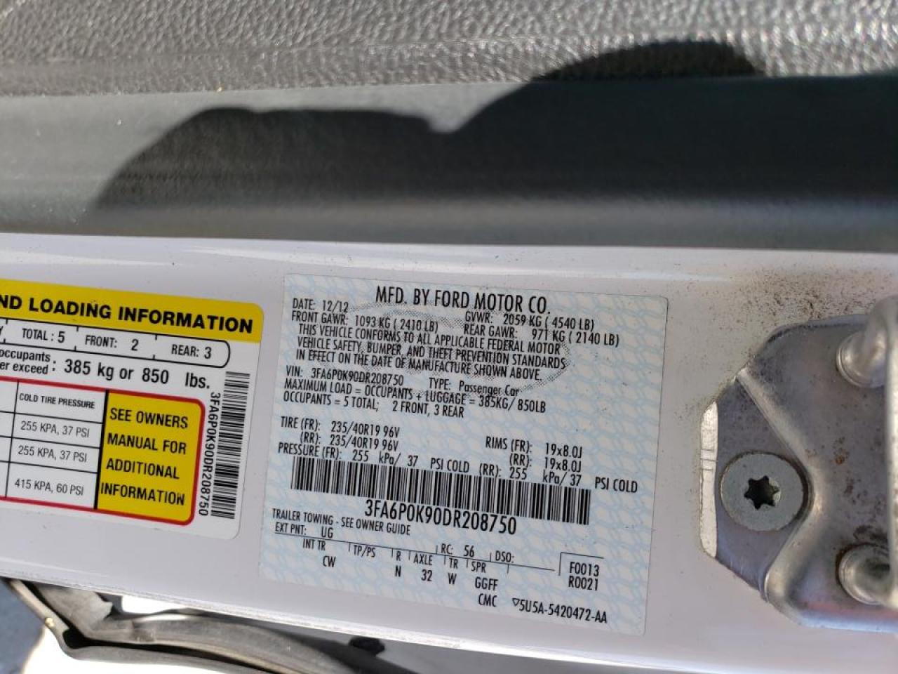 Photo 10 from auction – 2013 FORD FUSION TIT with VIN 3FA6P0K90DR208750