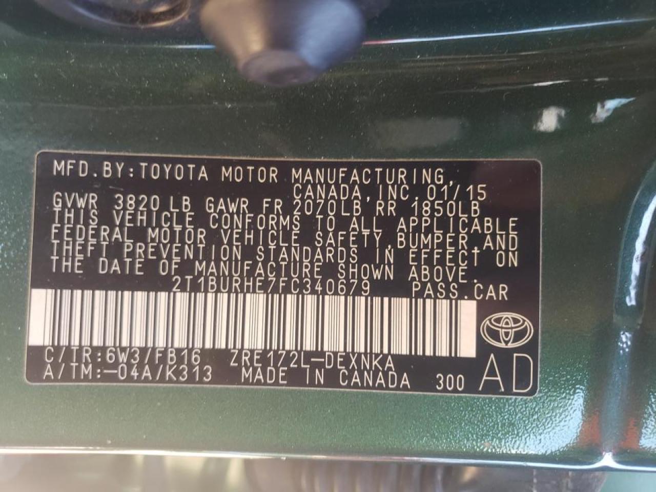 Photo 10 from auction – 2015 TOYOTA COROLLA L with VIN 2T1BURHE7FC340679