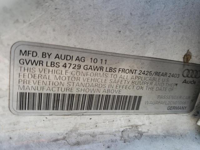 Photo 10 from auction – 2012 AUDI A4 PREMIUM with VIN WAUAFAFL2CN010687