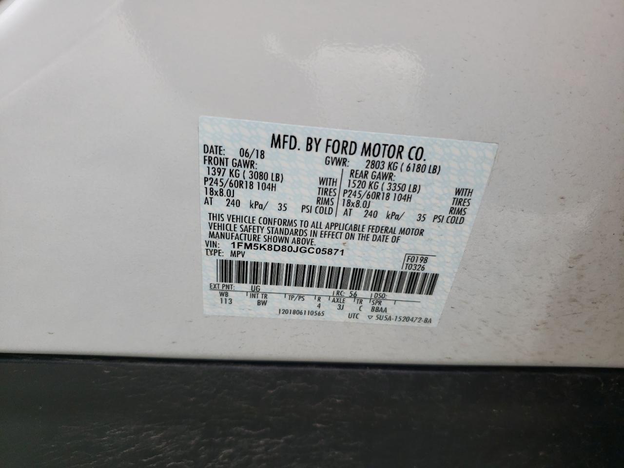 Photo 11 from auction – 2018 FORD EXPLORER X with VIN 1FM5K8D80JGC05871
