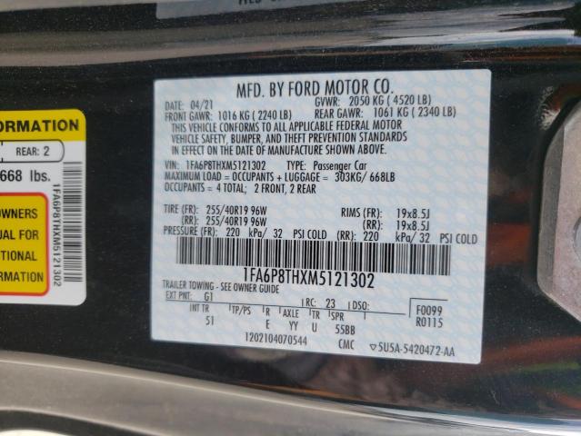 Photo 10 from auction – 2021 FORD MUSTANG with VIN 1FA6P8THXM5121302