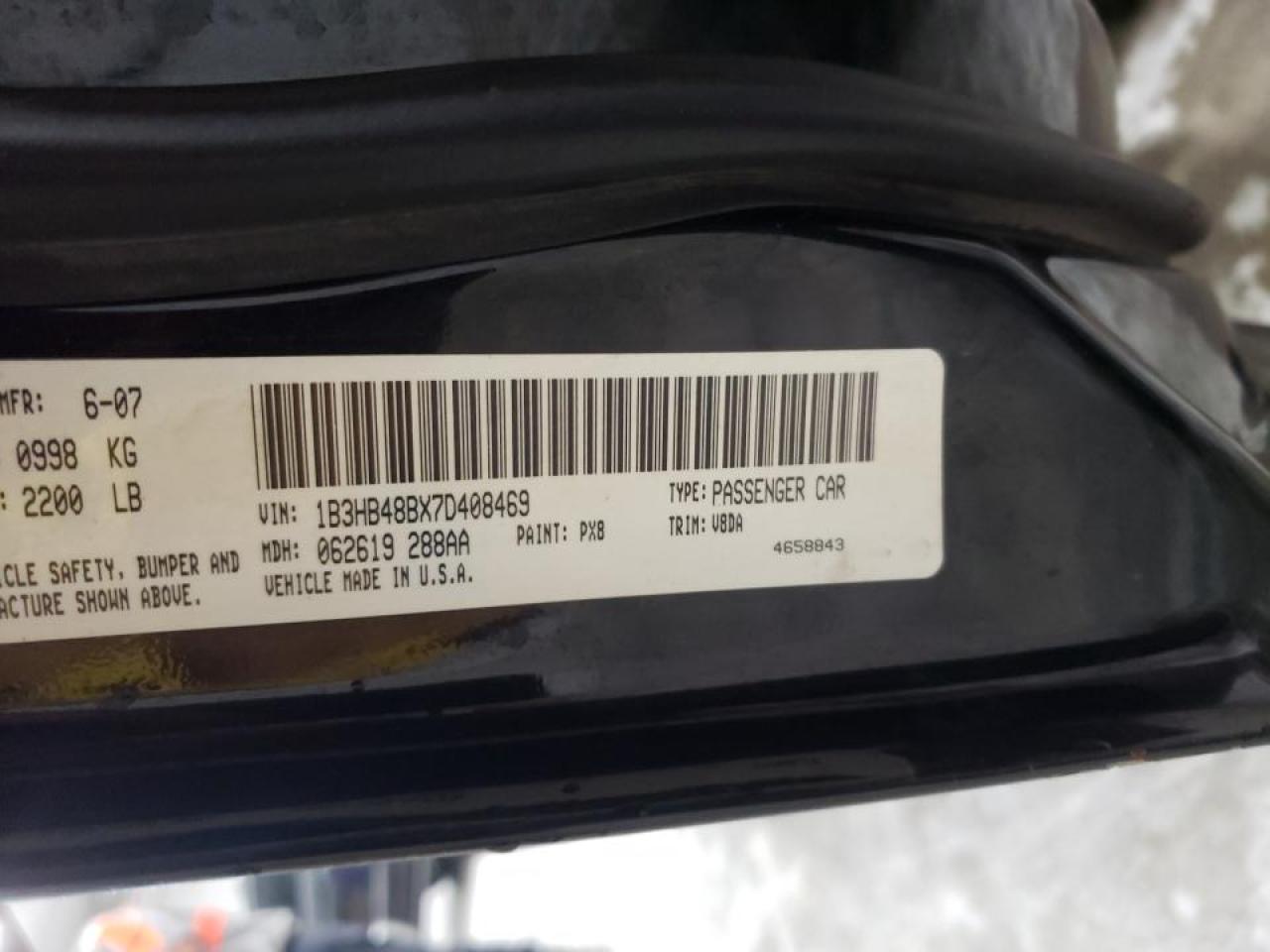 Photo 10 from auction – 2007 DODGE CALIBER SX with VIN 1B3HB48BX7D408469