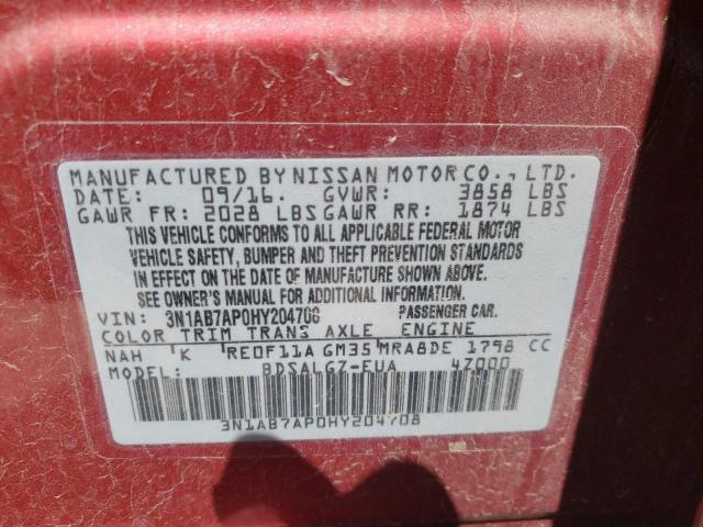 Photo 10 from auction – 2017 NISSAN SENTRA S with VIN 3N1AB7AP0HY204708