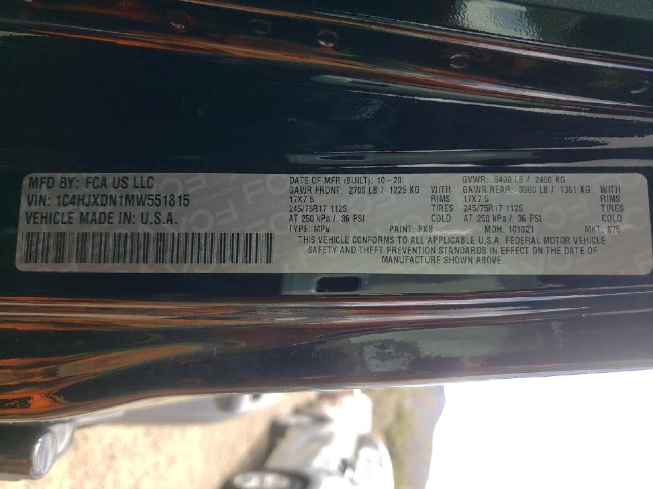 Photo 10 from auction – 2021 JEEP WRANGLER U with VIN 1C4HJXDN1MW551815