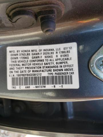 Photo 10 from auction – 2012 HONDA CIVIC EX with VIN 19XFB2F8XCE081212