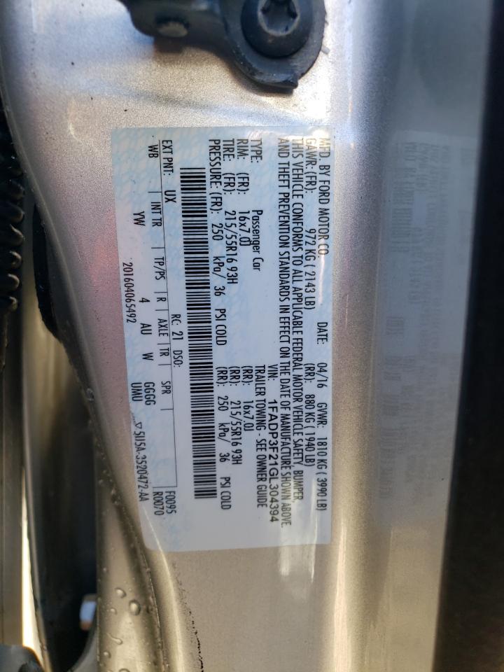 Photo 10 from auction – 2016 FORD FOCUS SE with VIN 1FADP3F21GL304394