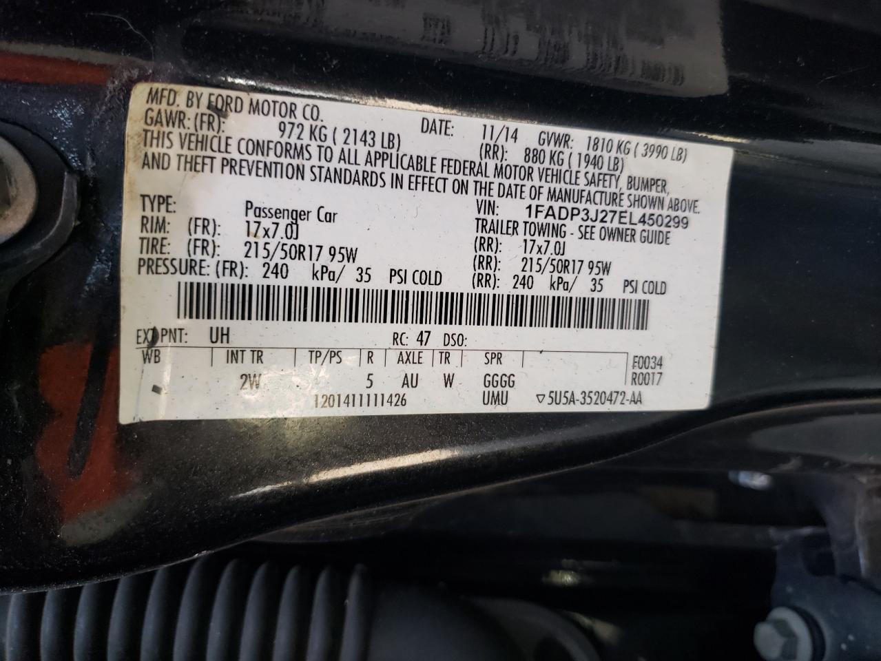 Photo 10 from auction – 2014 FORD FOCUS TITA with VIN 1FADP3J27EL450299