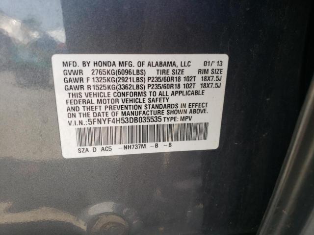 Photo 10 from auction – 2013 HONDA PILOT EXL with VIN 5FNYF4H53DB035535