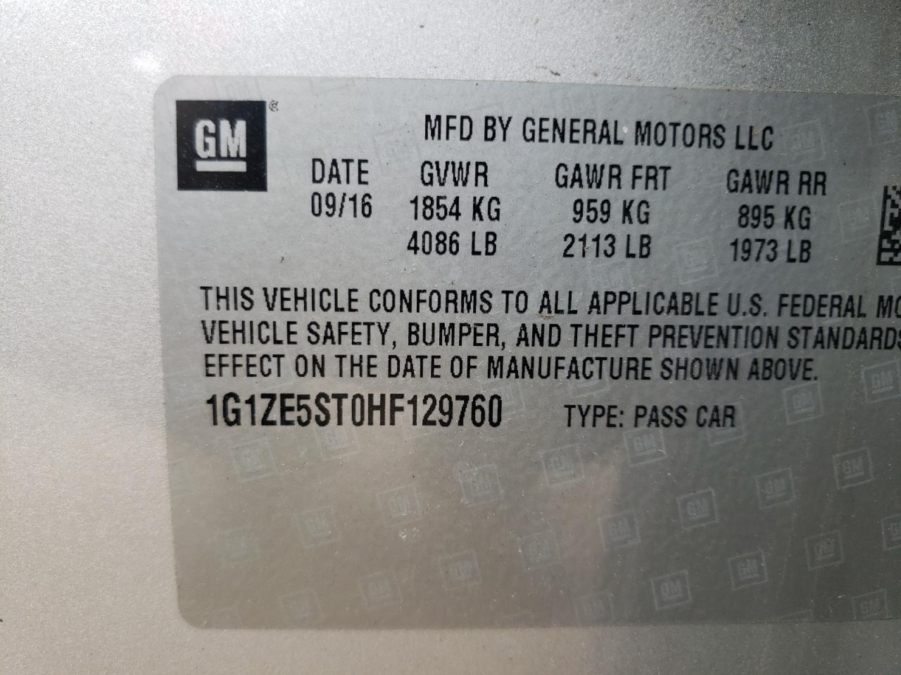 Photo 11 from auction – 2017 CHEVROLET MALIBU LT with VIN 1G1ZE5ST0HF129760