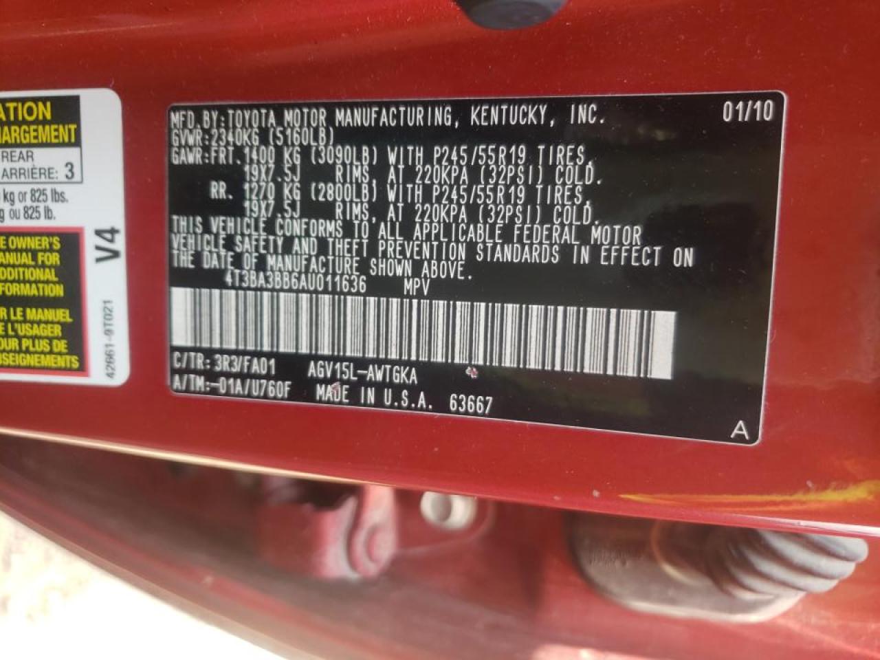 Photo 10 from auction – 2010 TOYOTA VENZA with VIN 4T3BA3BB6AU011636