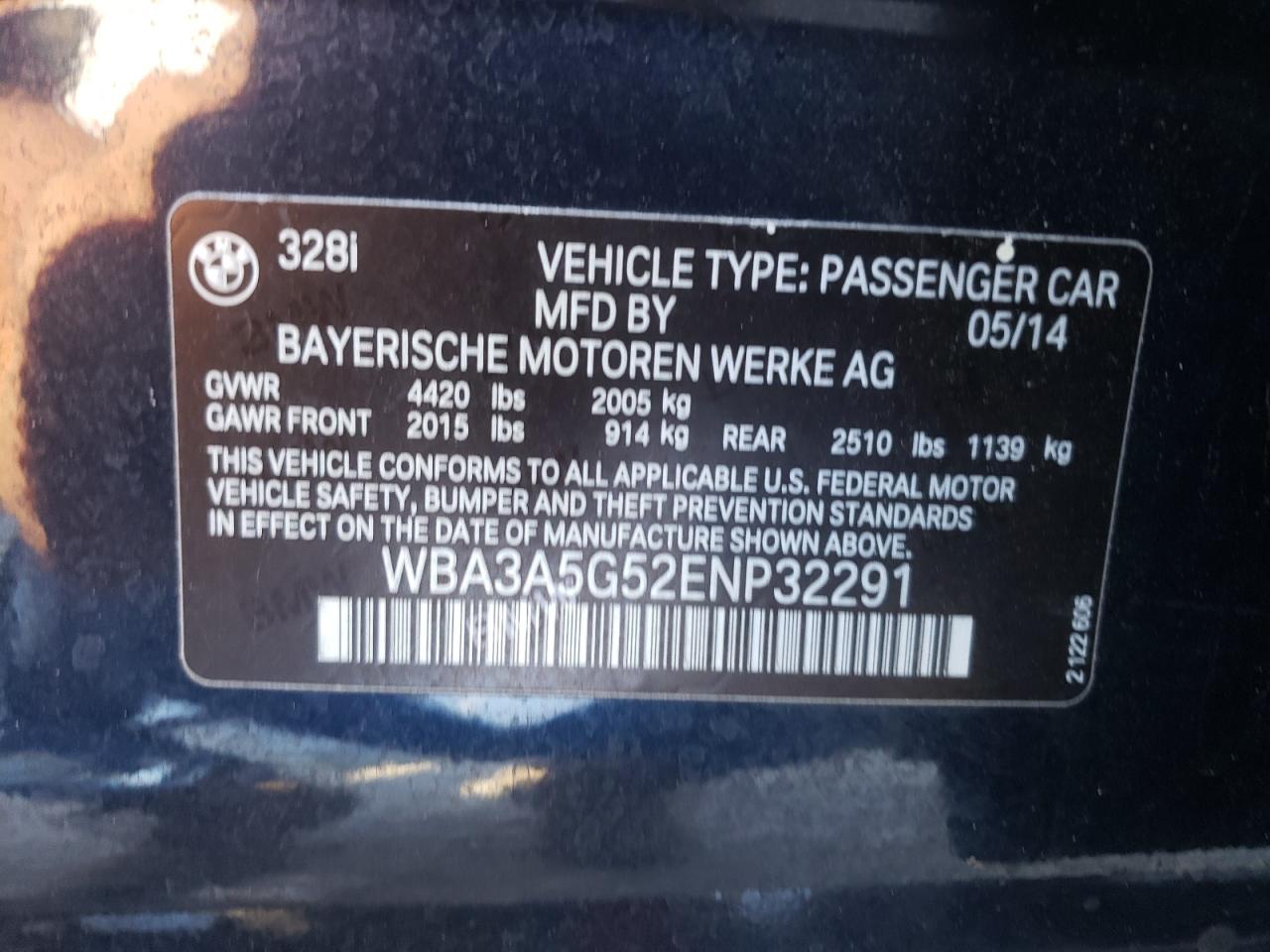 Photo 10 from auction – 2014 BMW 328 I with VIN WBA3A5G52ENP32291