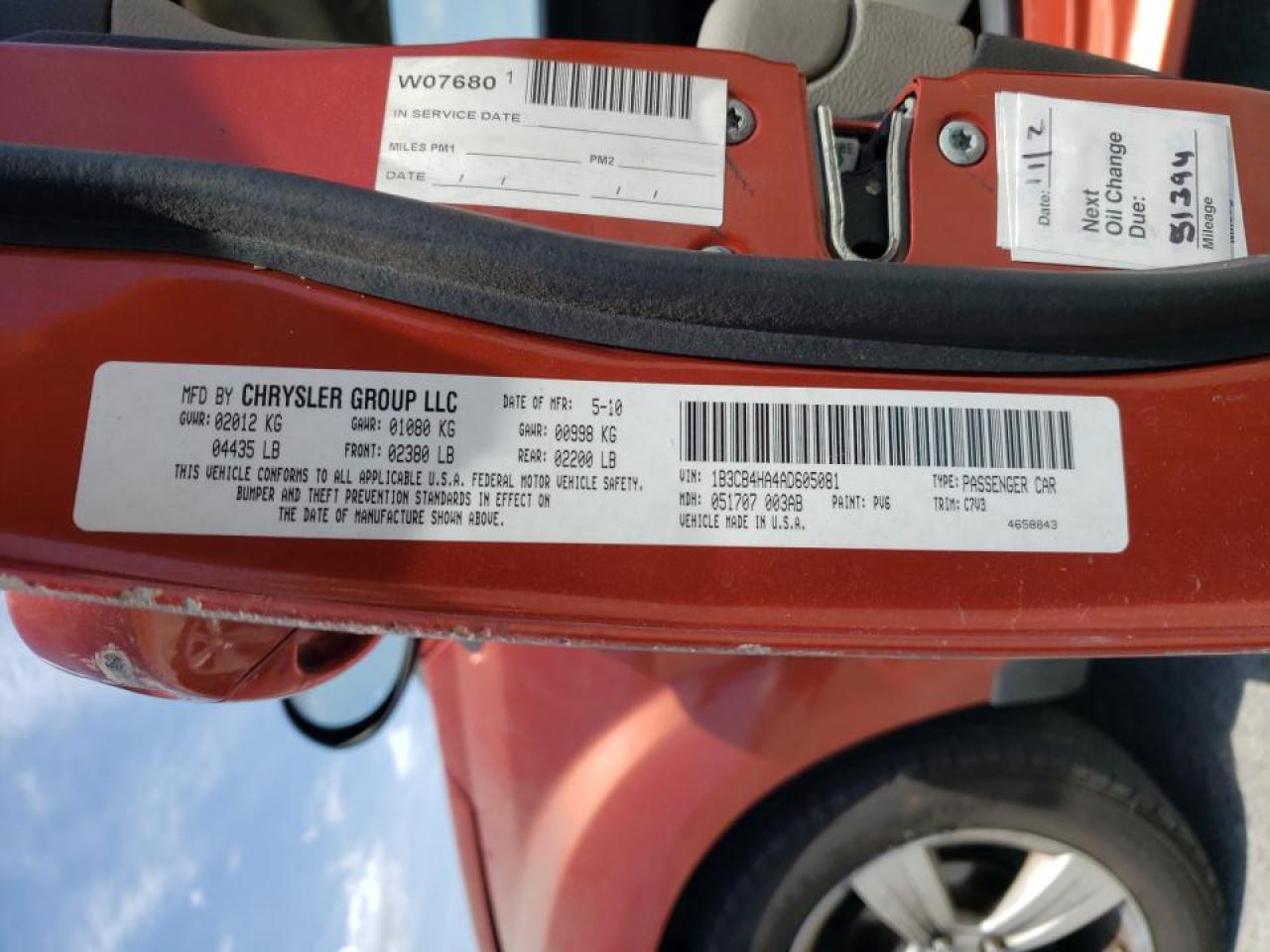 Photo 10 from auction – 2010 DODGE CALIBER SX with VIN 1B3CB4HA4AD605081