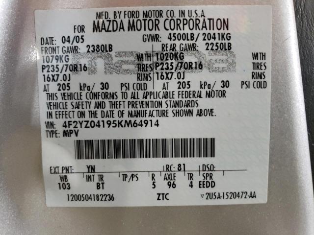 Photo 10 from auction – 2005 MAZDA TRIBUTE S with VIN 4F2YZ04195KM64914