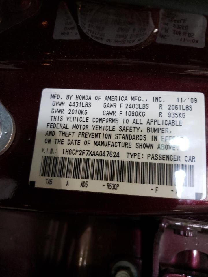 Photo 10 from auction – 2010 HONDA ACCORD with VIN 1HGCP2F7XAA047624