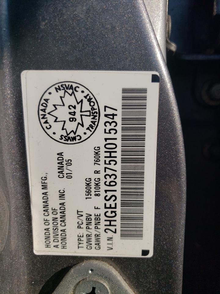 Photo 10 from auction – 2005 HONDA CIVIC DX V with VIN 2HGES16375H015347