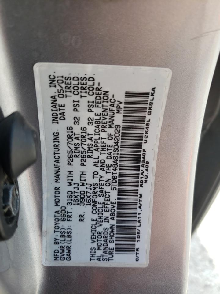 Photo 10 from auction – 2001 TOYOTA SEQUOIA LI with VIN 5TDBT48A81S042029