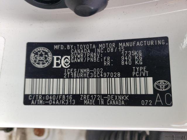 Photo 10 from auction – 2016 TOYOTA COROLLA L with VIN 2T1BURHE3GC497028
