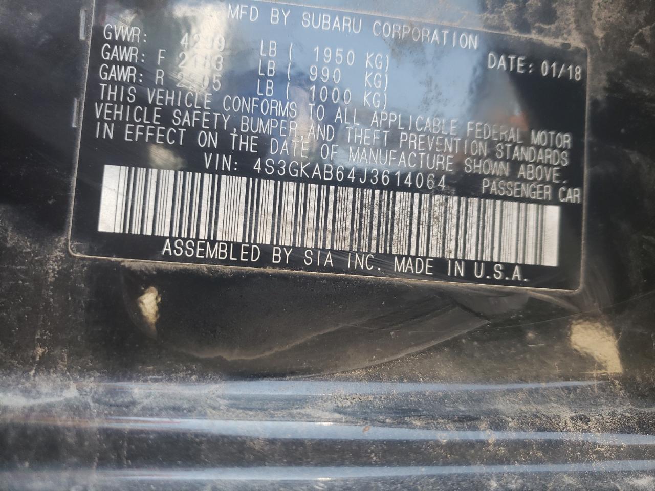 Photo 10 from auction – 2018 SUBARU IMPREZA PR with VIN 4S3GKAB64J3614064