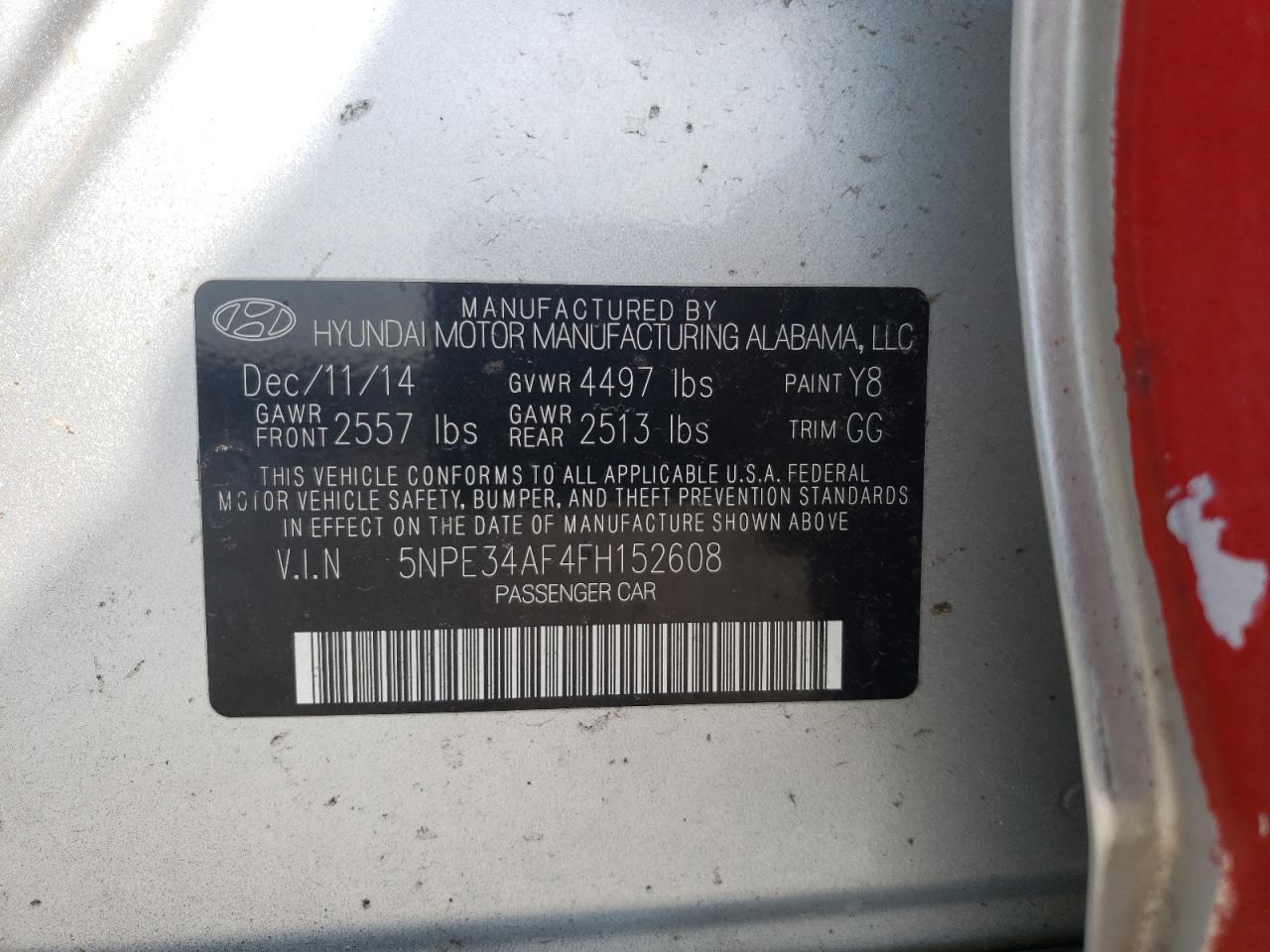 Photo 10 from auction – 2015 HYUNDAI SONATA SPO with VIN 5NPE34AF4FH152608