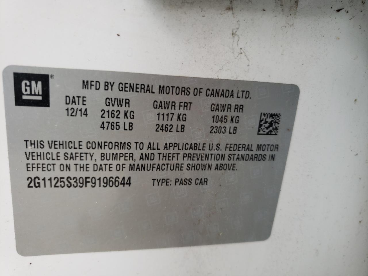 Photo 10 from auction – 2015 CHEVROLET IMPALA LT with VIN 2G1125S39F9196644