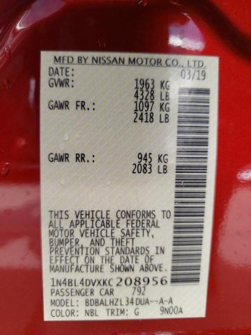 Photo 10 from auction – 2019 NISSAN ALTIMA SV with VIN 1N4BL4DVXKC208956