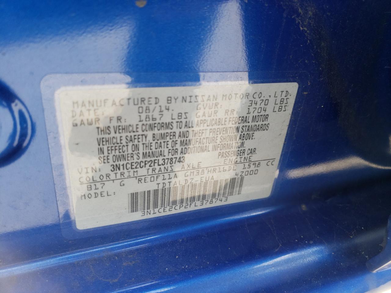 Photo 10 from auction – 2015 NISSAN VERSA NOTE with VIN 3N1CE2CP2FL378743