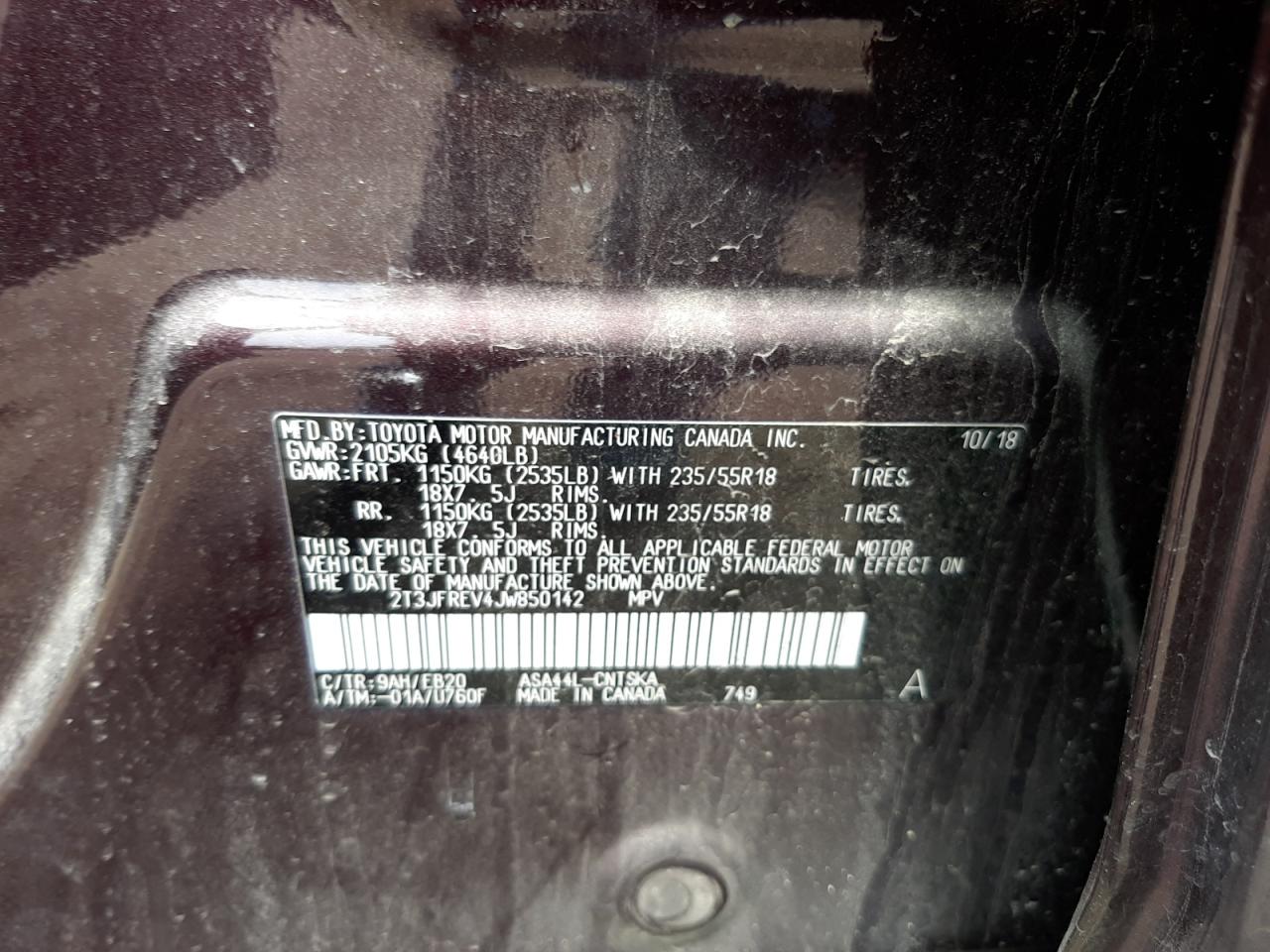 Photo 10 from auction – 2018 TOYOTA RAV4 SE with VIN 2T3JFREV4JW850142