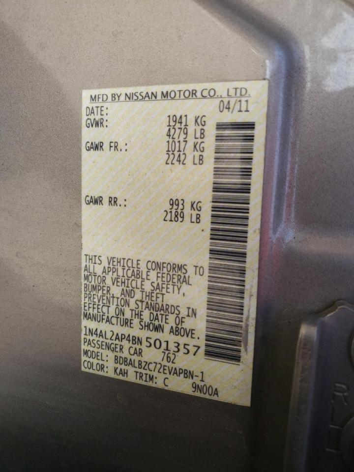 Photo 10 from auction – 2011 NISSAN ALTIMA BAS with VIN 1N4AL2AP4BN501357