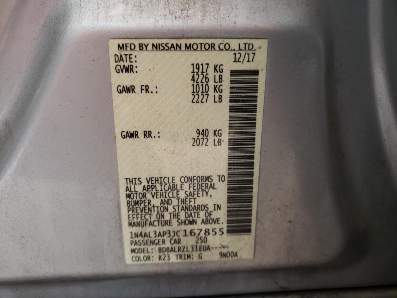 Photo 10 from auction – 2018 NISSAN ALTIMA 2.5 with VIN 1N4AL3AP3JC167855