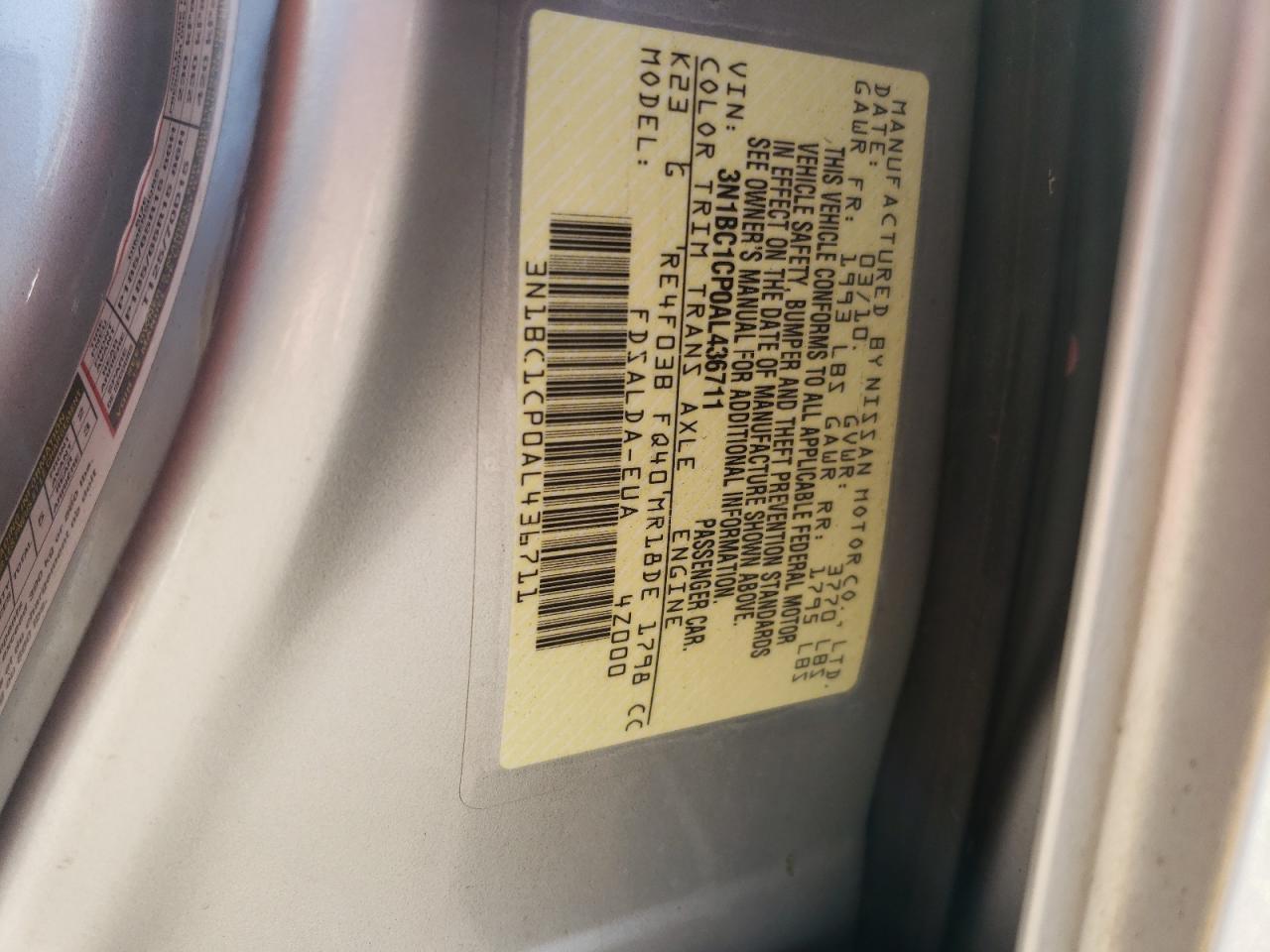 Photo 10 from auction – 2010 NISSAN VERSA S with VIN 3N1BC1CP0AL436711