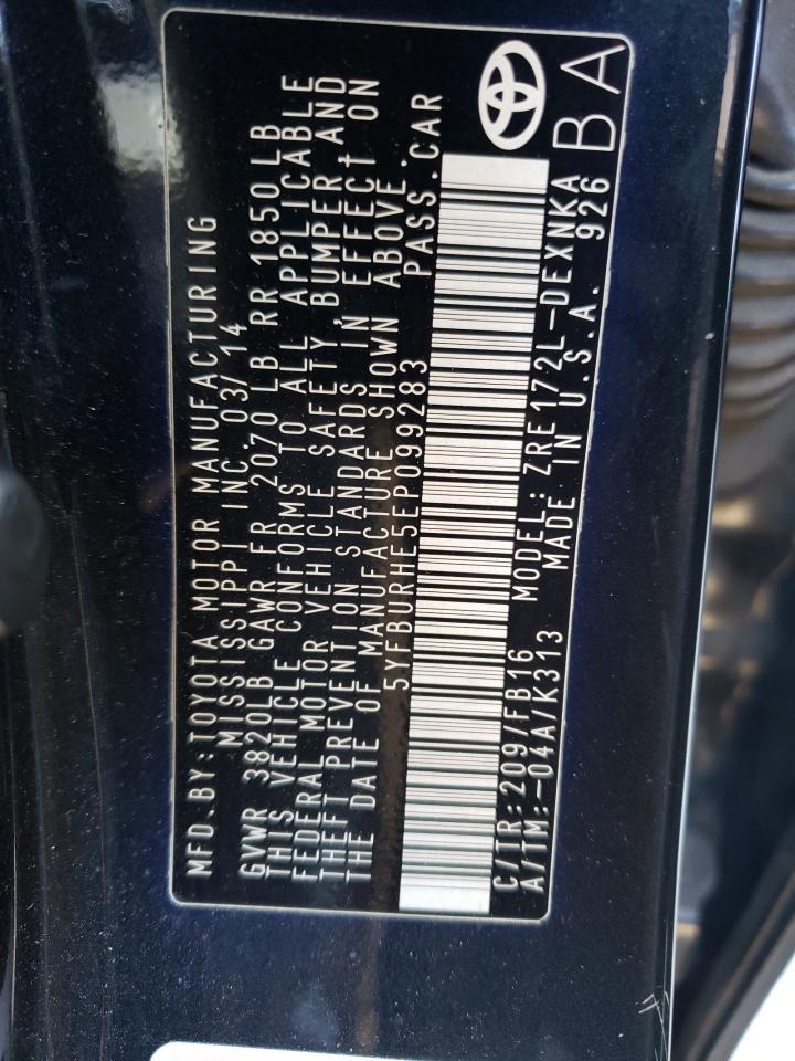 Photo 10 from auction – 2014 TOYOTA COROLLA L with VIN 5YFBURHE5EP099283