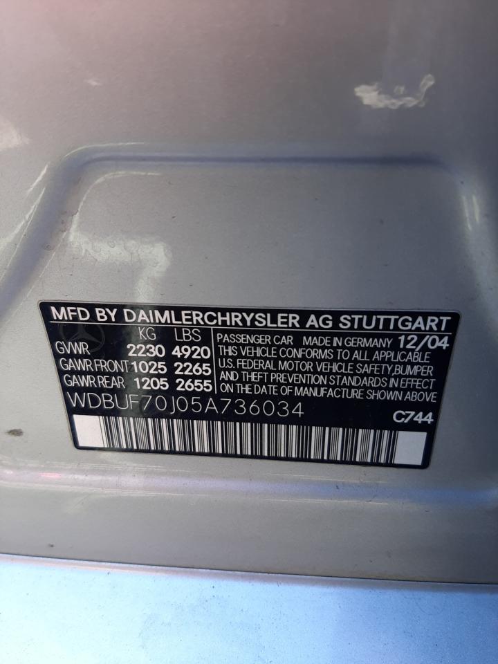 Photo 10 from auction – 2005 MERCEDES-BENZ E 500 with VIN WDBUF70J05A736034