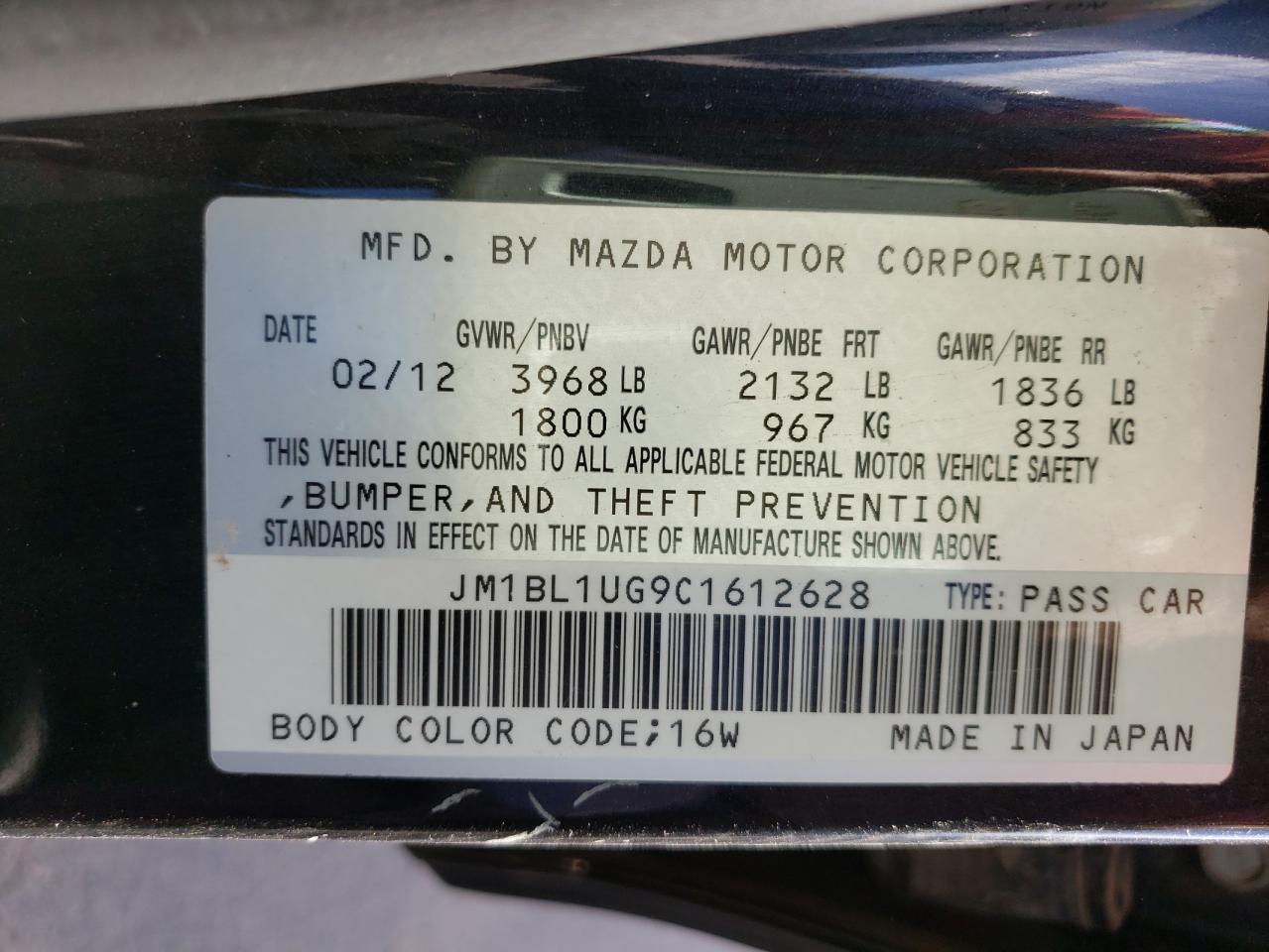 Photo 10 from auction – 2012 MAZDA 3 I with VIN JM1BL1UG9C1612628