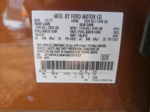 Photo 10 from auction – 2017 FORD EDGE SEL with VIN 2FMPK3J84HBC07527