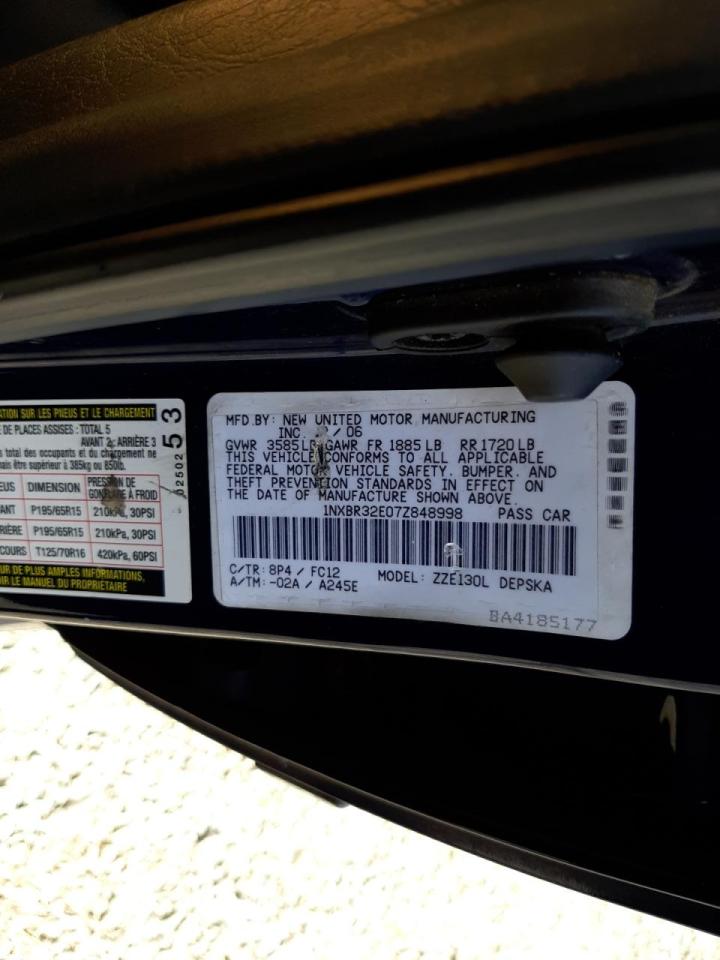 Photo 10 from auction – 2007 TOYOTA COROLLA CE with VIN 1NXBR32E07Z848998