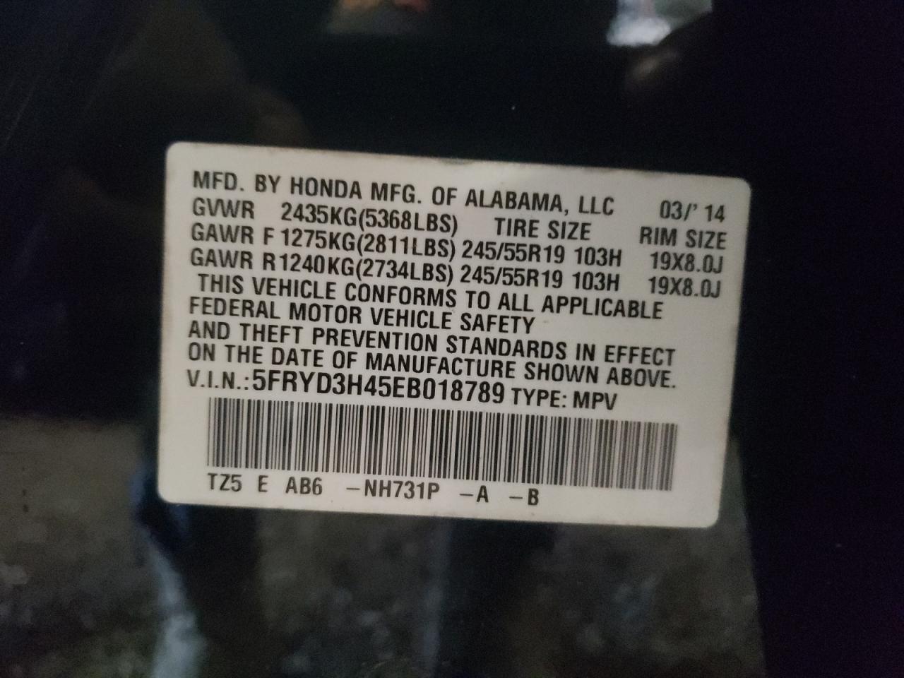 Photo 10 from auction – 2014 ACURA MDX TECHNO with VIN 5FRYD3H45EB018789