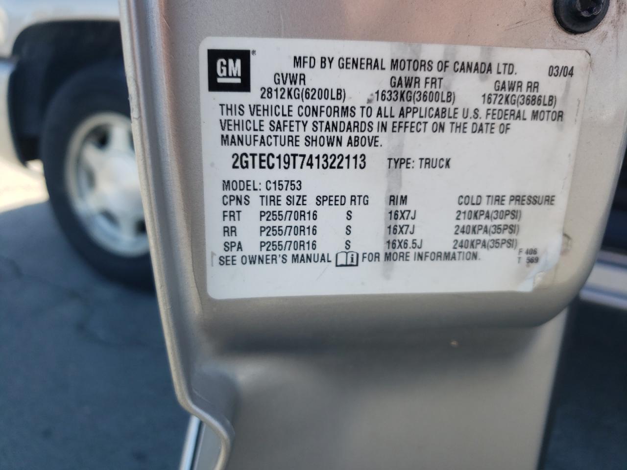 Photo 10 from auction – 2004 GMC NEW SIERRA with VIN 2GTEC19T741322113